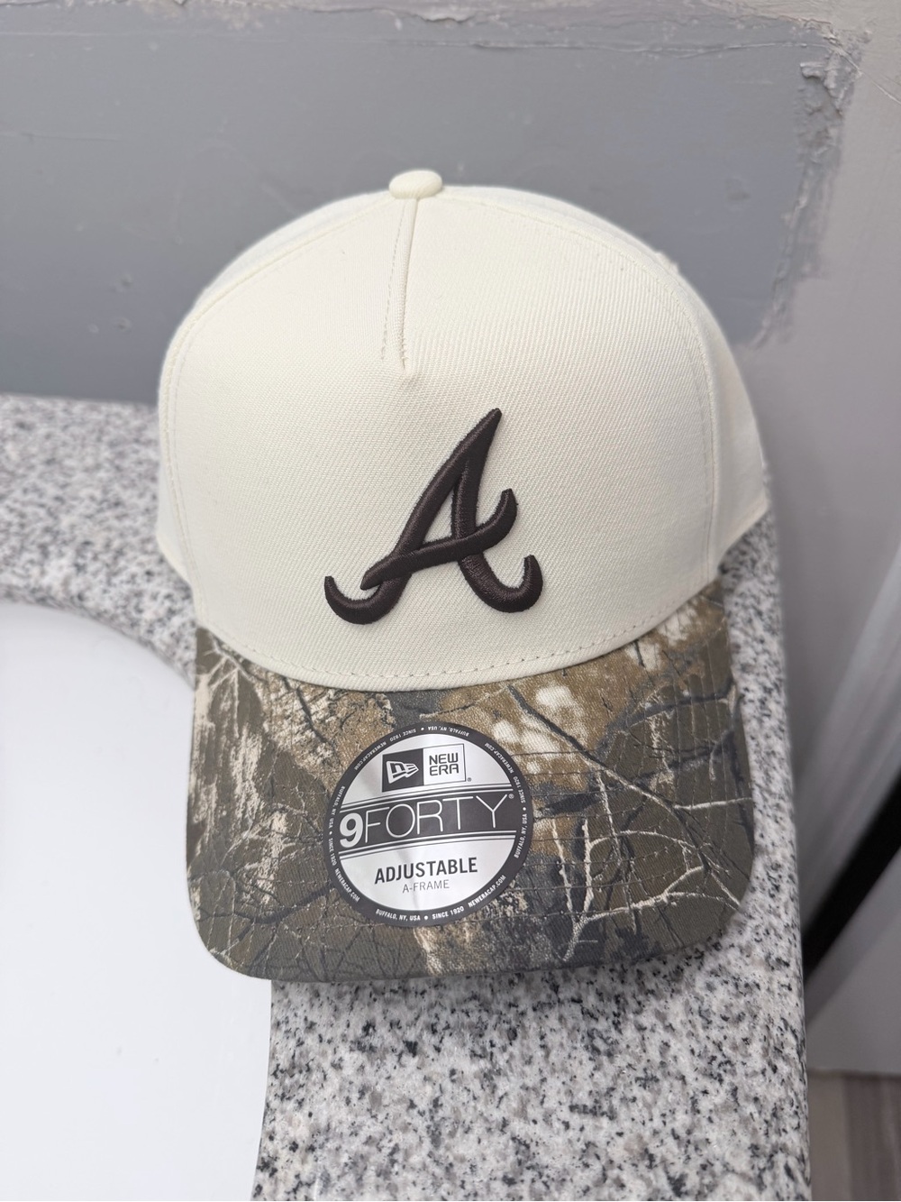 New Era Kids Cream Crown with Camo Brim Atlanta A Cap